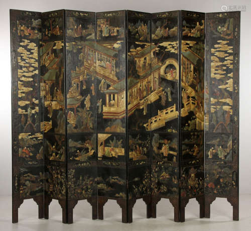 Fine Chinese Coromandel Decorated Eight-Panel Screen