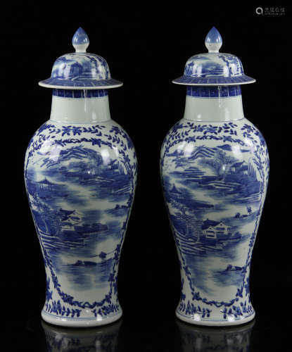 Pr. 20th C. Chinese Blue and White Porcelain Jars