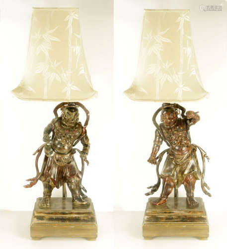 Pr. Early 20th C. Figural Bronze Table Lamps