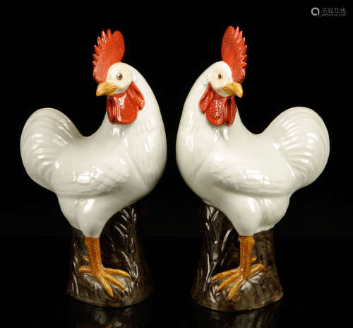 Pr. 20th C. Chinese Porcelain Roosters