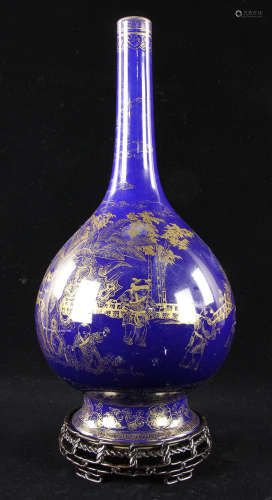 Chinese Gilt and Blue Glazed Dan Shaped Vase