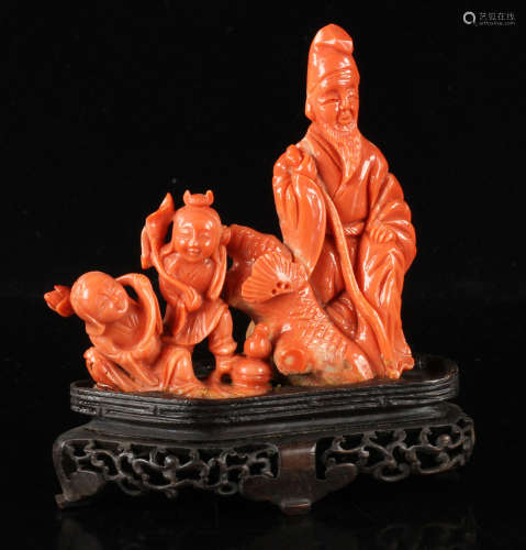 Carved Red Coral Figure Grouping