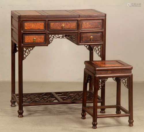 Chinese Huanghuali and Rosewood Dressing Table Set