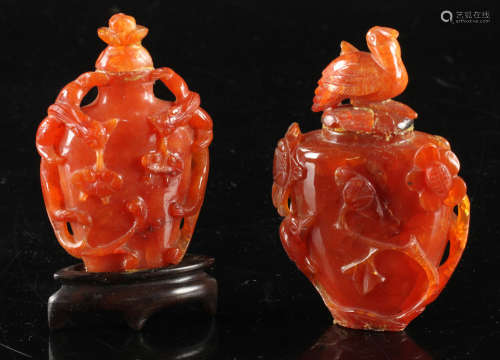 Two Carved Red Agate Snuff Bottles