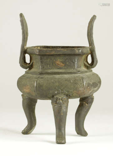 Early Ming Dynasty Chinese Bronze Tripod Censer