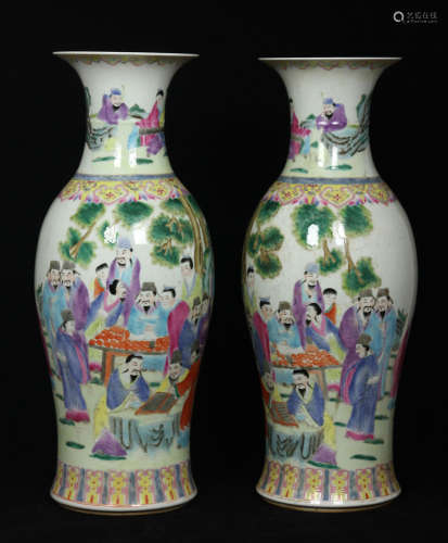 Pr. Chinese Large Famille Rose Vases