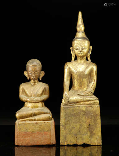 Two Gilt Carved Wood Buddhas