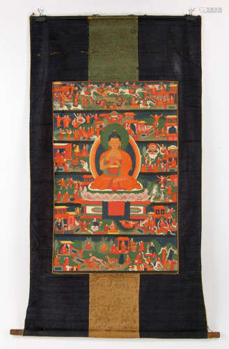 19th C. Hand Painted Thangka on Canvas