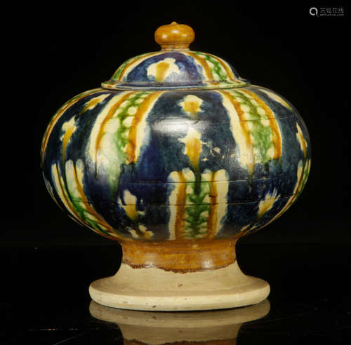 Tang Dynasty Style Sancai Pottery Covered Jar