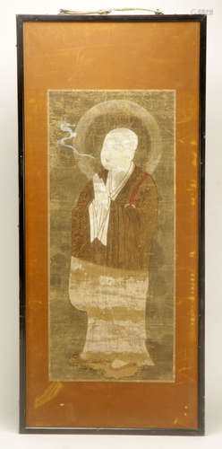 18th C. Chinese Small Scroll Painting of A Monk