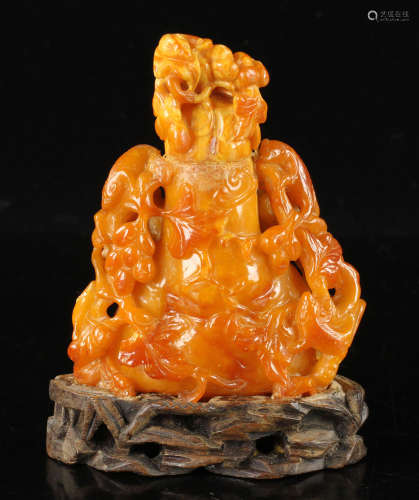 Large 19th C. Carved Amber Snuff Bottle