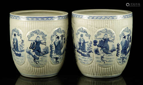 Pr. 19th C. Chinese Blue and White Porcelain Urns