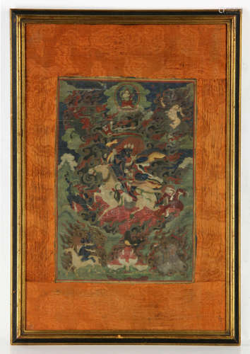 Early 19th C. Sino-Tibetan Watercolor Thangka Painting