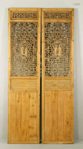 Pair Chinese Carved Panel Doors