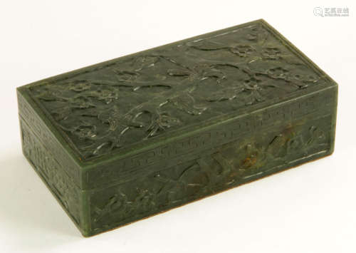 19th C. Chinese Carved Spinach Jade Box