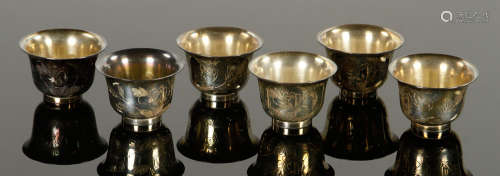 Six Chinese Silver Cups