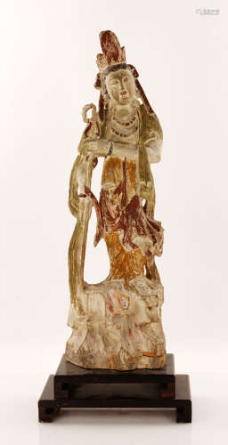 Chinese 18th C. Carved Wood Guanyin Figure