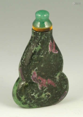 19th C. Chinese Zoisite and Ruby Snuff Bottle