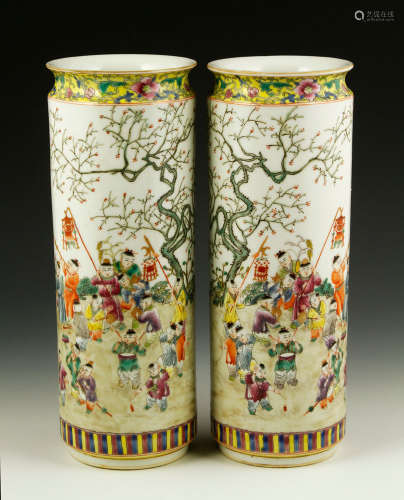 Pr. Chinese Famille Rose Tong Vases