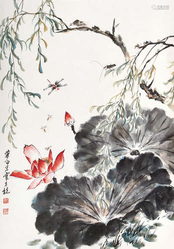 王梦白 王梦白 花香蝉鸣 纸本立轴