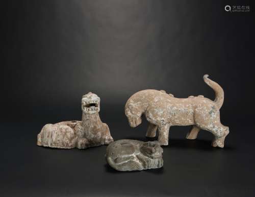Han-A Group Of Three Ceramic Beasts