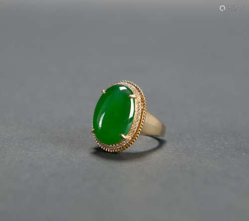 A Fine & Rare Top Quality Imperial Green Jadeite Jade Gentleman Ring