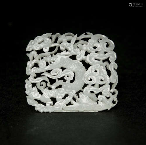 Qing-A White Jade Carved Cloud Dragon Pendant