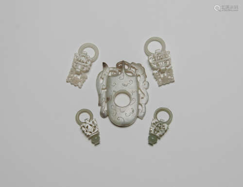 Qing-Two Pairs Of White Jade Earring And