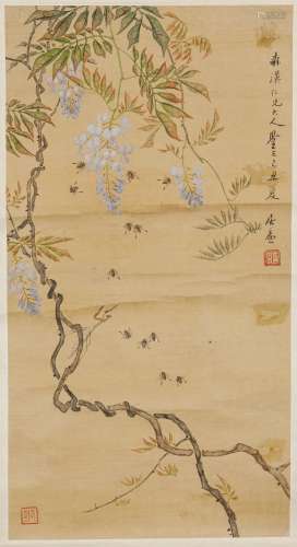 Ju Lian (1828-1904) Bees And Flower