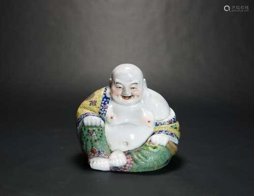 Late Qing / Republic-A Famille Glazed Buddha