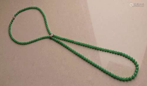 A Very Elegant Jadeite Jade Bead Necklace With GIA Certified 0.97ct D color VS2 Clarity Diamond