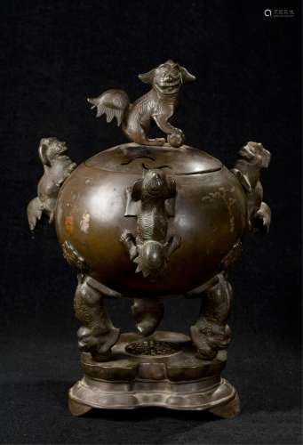 CHINESE QING DYNASTY BRONZE TRIPOD FOOLION CENSER