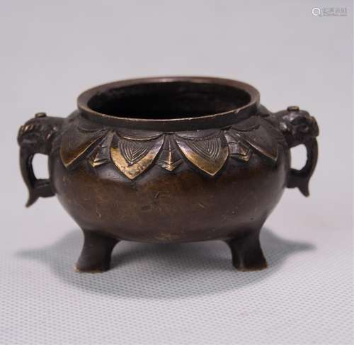 CHINESE QING DYNASTY BRONZE TRIPOD CENSER