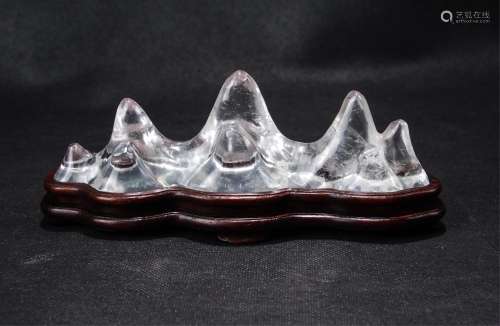 CHINESE CRYSTAL BRUSH REST WITH ROSEWOOD STAND