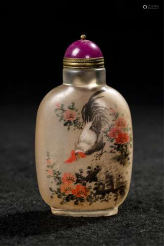CHINESE INTERIOR PAINTED ROOSTER SNUFF BOTTLE