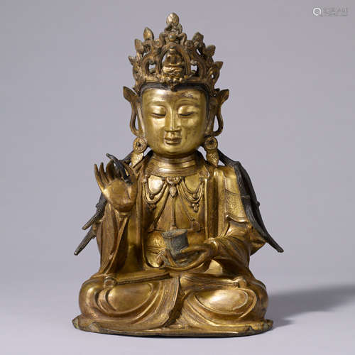 銅鎏金楊柳觀音菩薩坐像