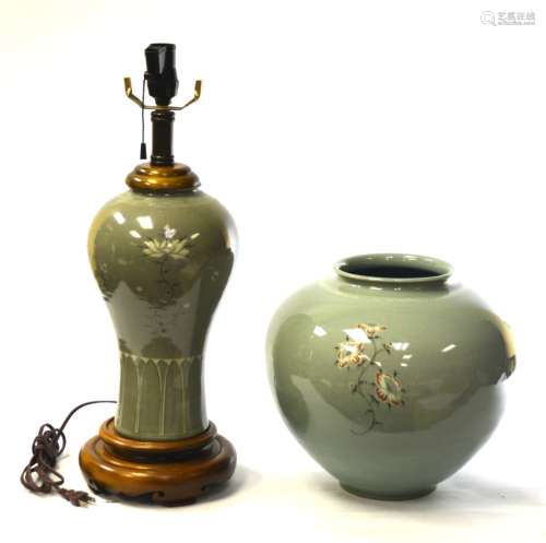 Set of Two Korean Porcelain Jar Vase and Lamp Base