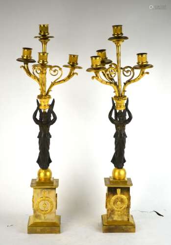 Pair Early 19th Century Gilt Bronze French Candle