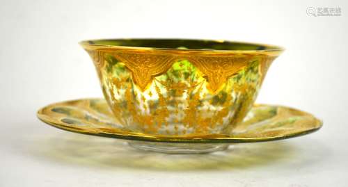 Glass Cup & Saucer with Gold Highlight