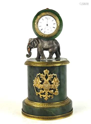 European Clock Mounted on Green Jade