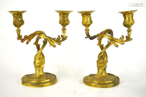 Pair of Gilt Bronze 19th Century Candle Holders