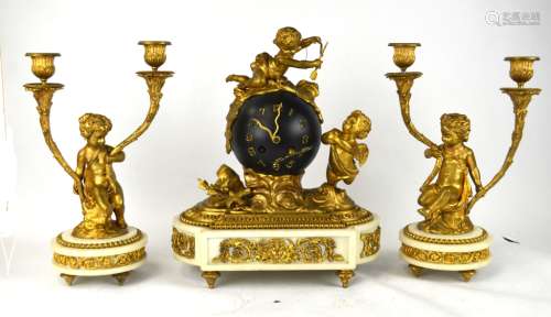 French Clock and Two Candle Holders
