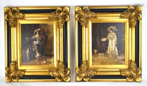 Pair Framed 20th Century Board Paintings