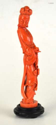 Chinese Carved Coral Lady Figure