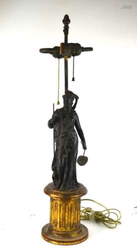 Lamp with Metal Cast Goddess Figurine