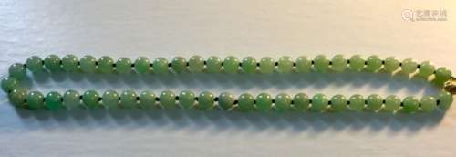 Chinese Natural Light Green Jadeite Bead Necklace