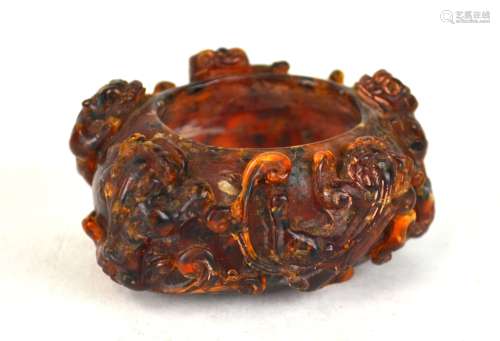 Chinese Carved Amber Brush Pot