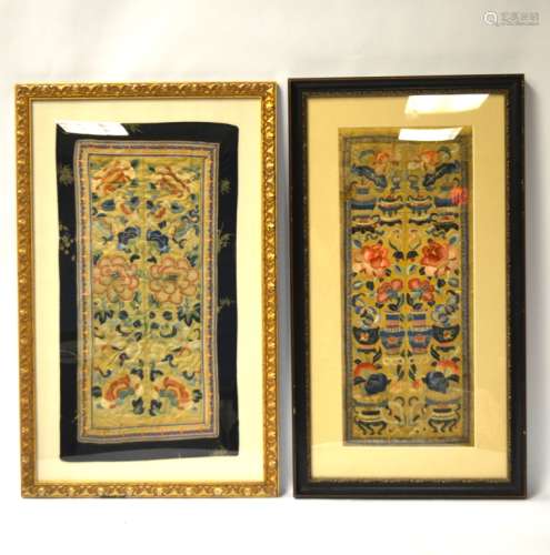 Two Chinese Framed Silk Embroidered Panels