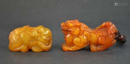 Two Chinese Carved Soapstone Figural