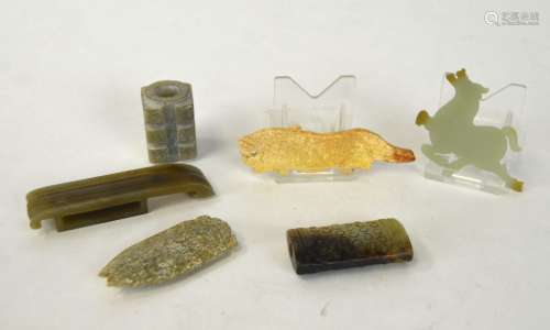 Six Chinese Carved  Archaistic Jade Pieces